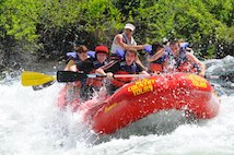 Students having fun rafting