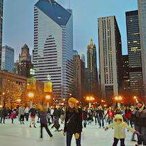 People ice skating in the city