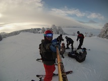 Group of teens skiing