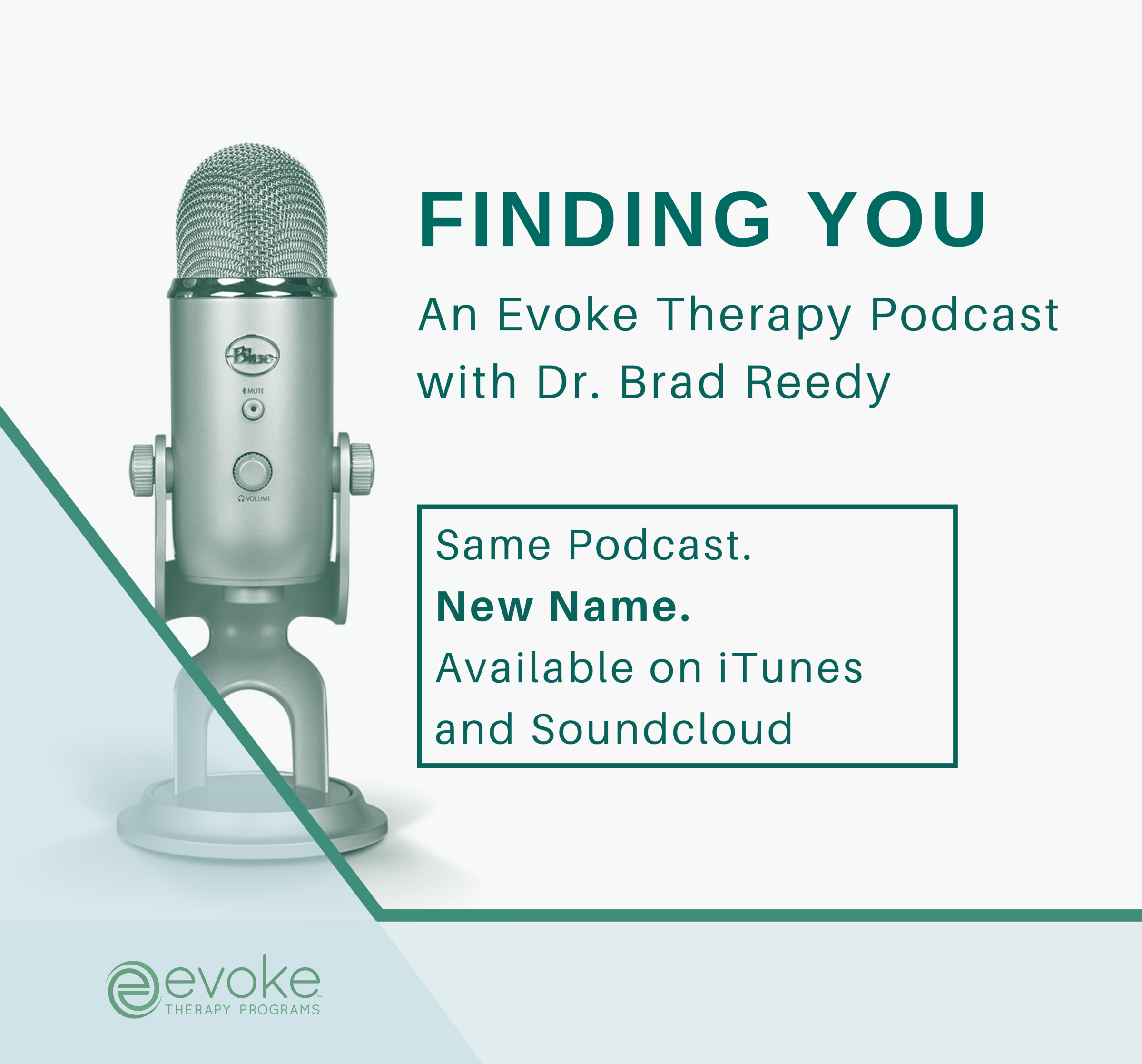 Evoke therapy podcast logo with itunes and soundcloud on it.