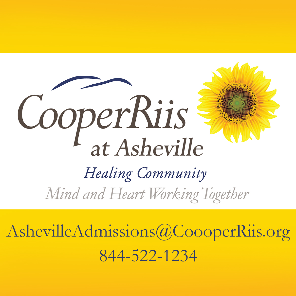 CooperRiis at Asheville Healing Community logo, tagline and admissions phone & email