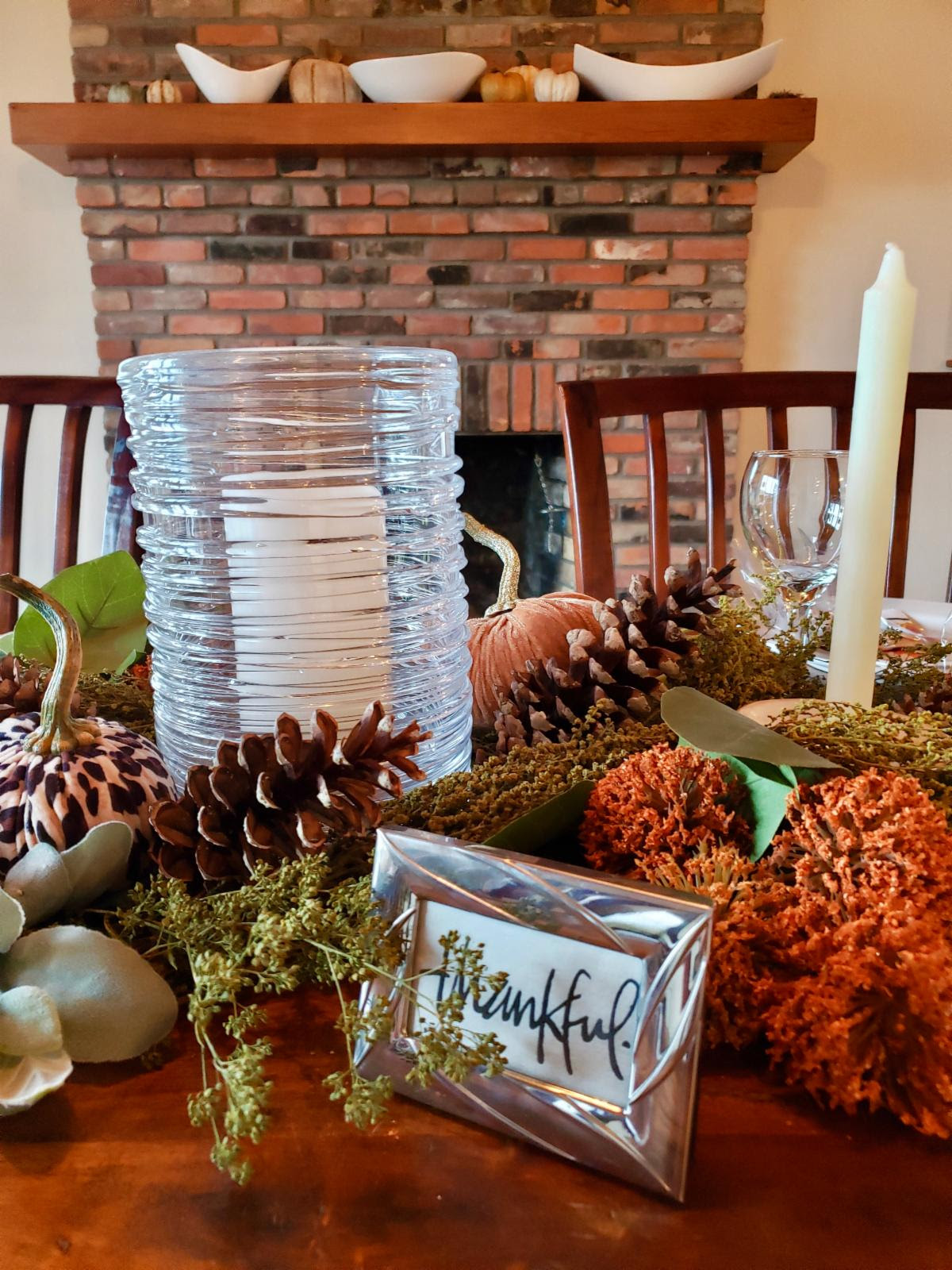 Photo of the place setting at head of school house at Thanksgiving.