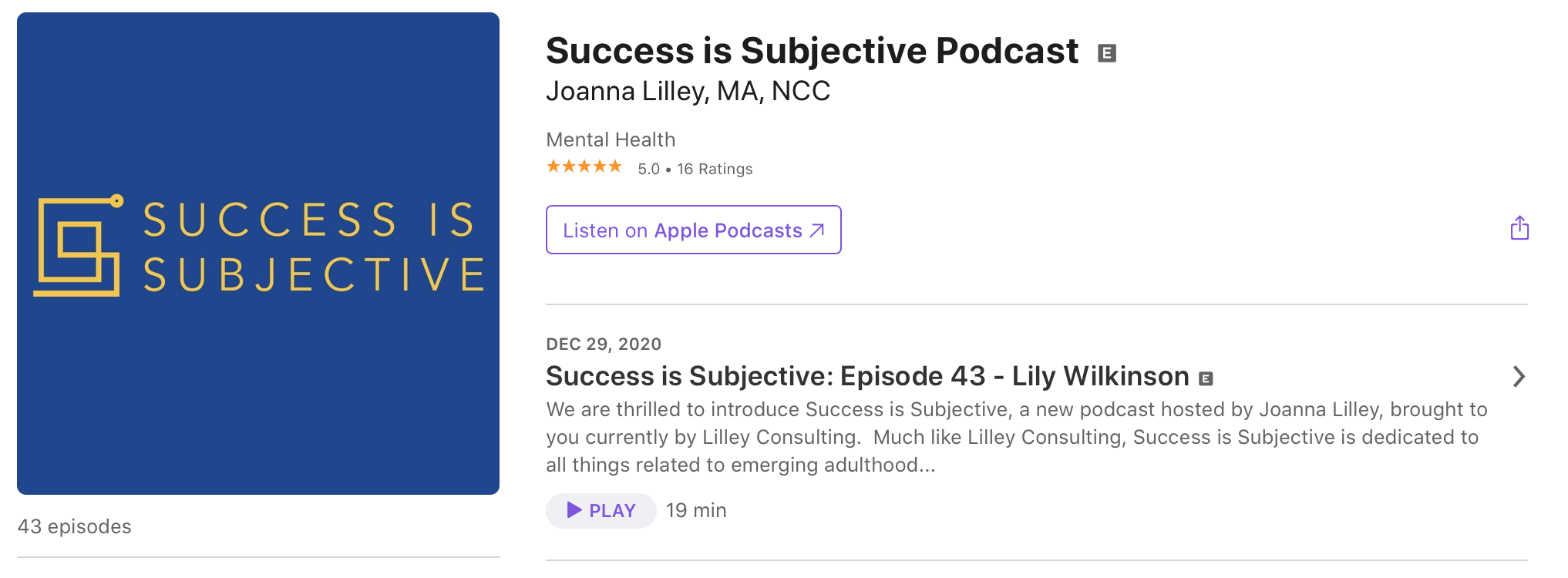 screenshot of Success Is Subjective Podcast episode