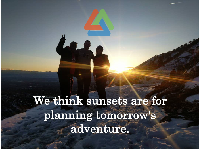 photo of sun setting with legacy logo & the words "We think sunsets are for planning tomorrow's adventure."