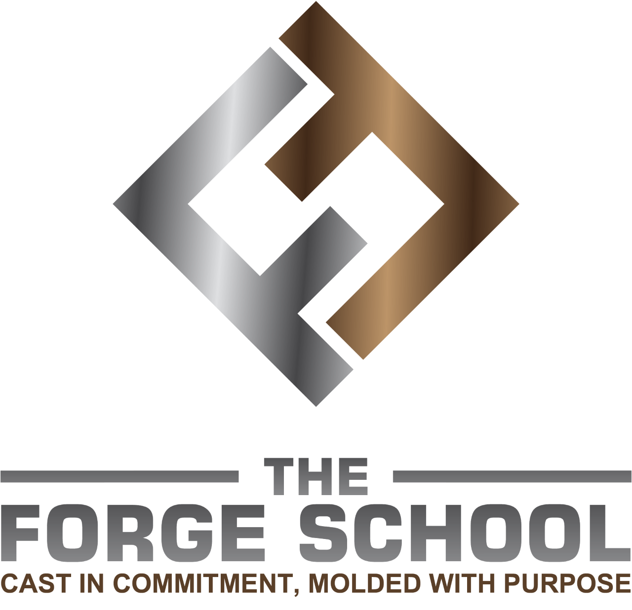 logo for the Forge School with their tagline cast in commitment, molded with purpose