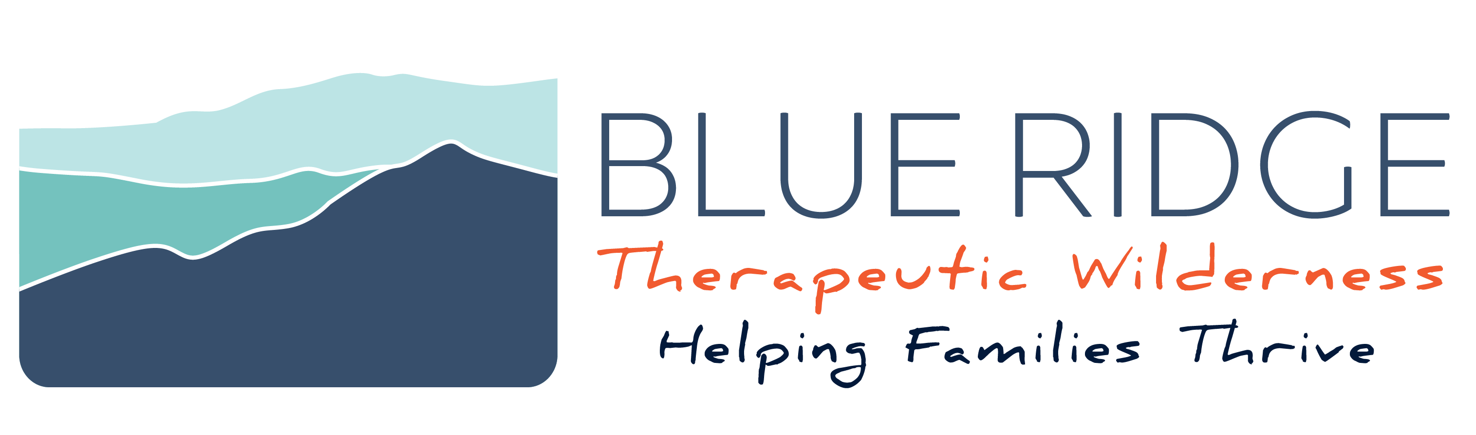 Logo for Blue Ridge Therapeutic Wilderness, helping families thrive tagline