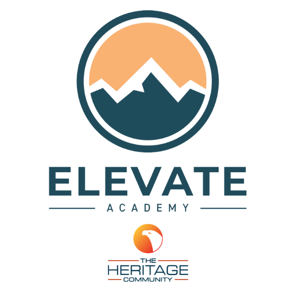 logo for Elevate Academy with the logo for The Heritage Community below.