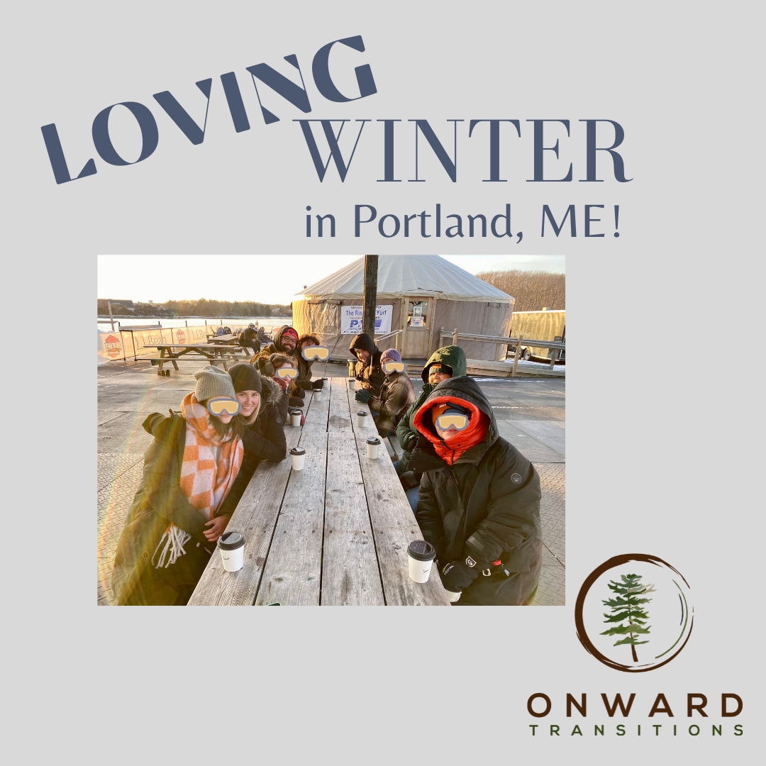 image of loving winter - young adults bundled up from Onward Transitions 